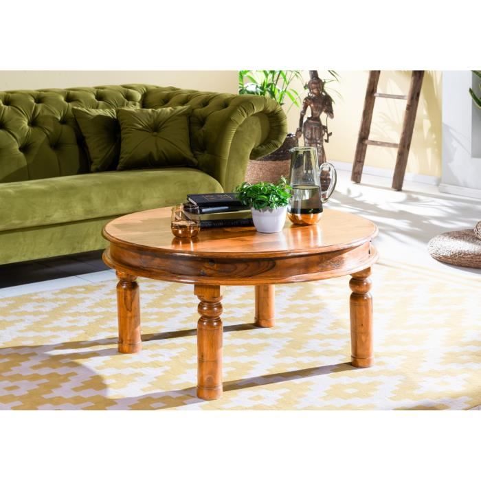 Table basse ronde 90cm - Bois massif dacacia laqué (Miel) - OXFORD 0330