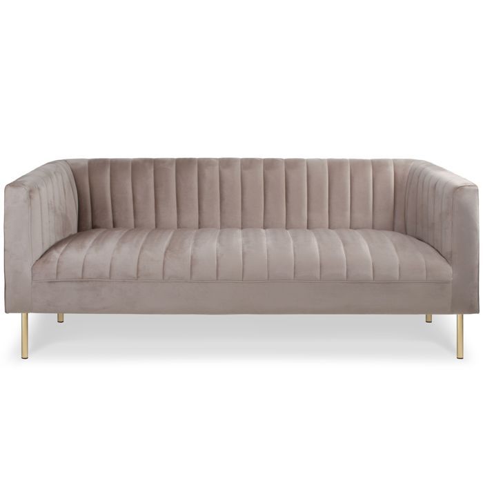 MENZZO Canapé moderne 3 places à coutures verticales Sacramento Velours Taupe -L180 x P76 x H72 cm - Hauteur dassise : H52 cm