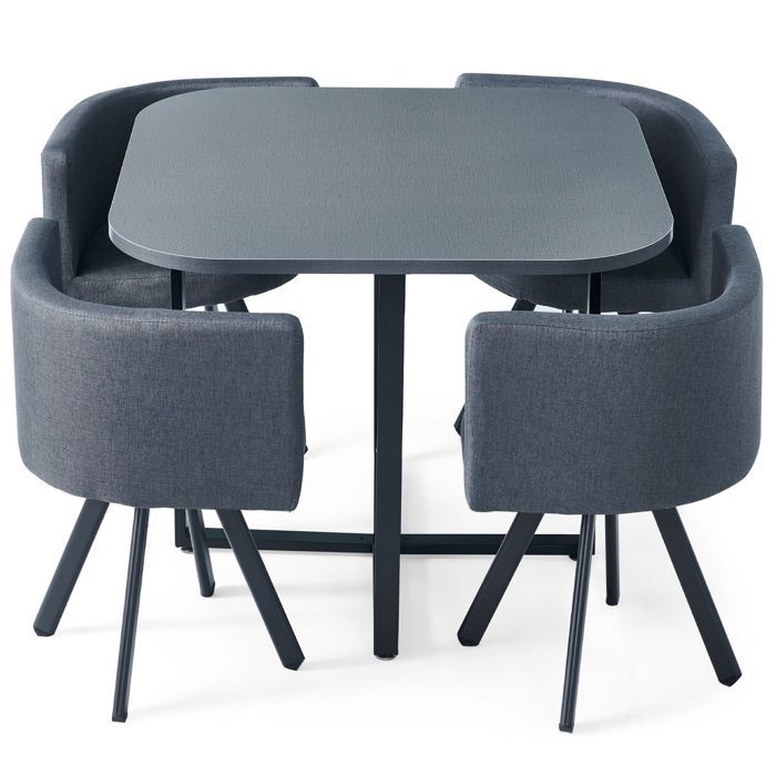 MENZZO Table et chaises Oslo Gris et Tissu Gris - table à manger L90 x P90 x H75 cm MENZZO Table et chaises Oslo Gris et Tissu Gris - table à manger L90 x P90 x H75 cm