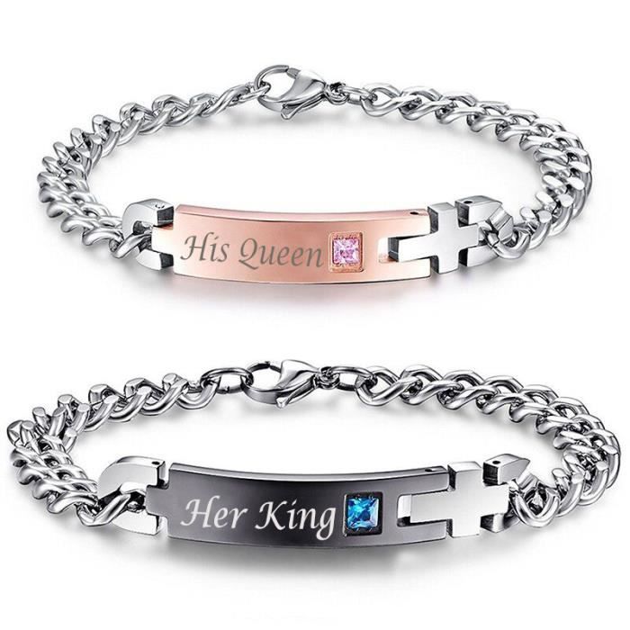 2 pièce acier inoxydable bracelet lien poignet argent noir rose gourmette chaîne homme,femme couple amoureux bracelets