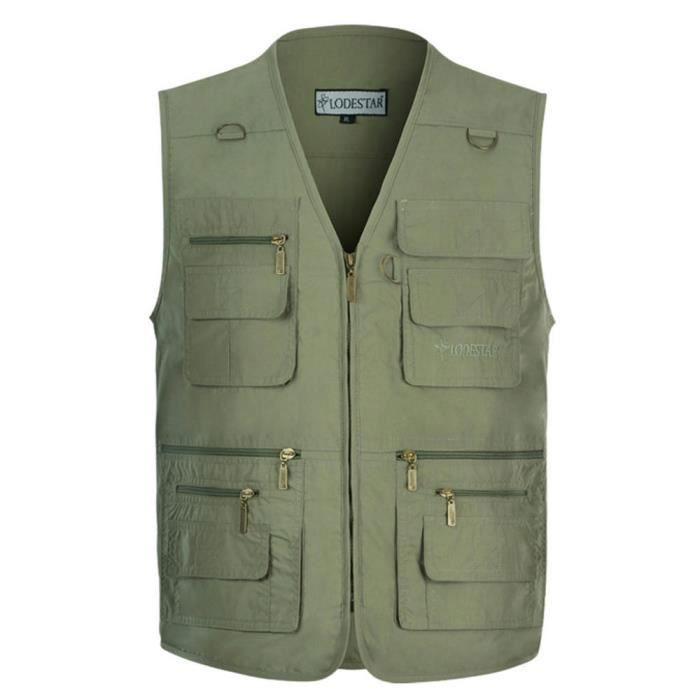Gilet Coton Extérieur Hwalleum Gilet Homme Multi-Poches Coton - Veste Sans Manches Outdoor Gilet Militaire Tactique