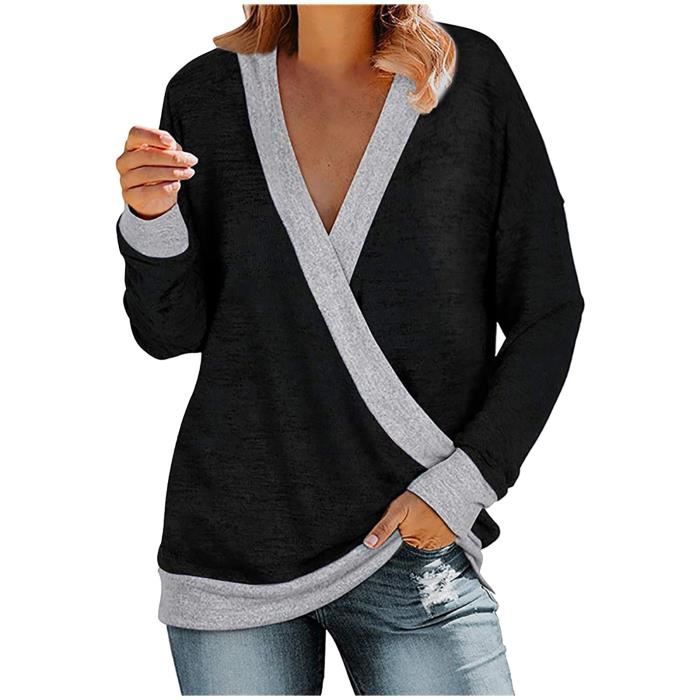 Femme Velours Sexy Col En V Profond Croisé à Manches Longues Froncé