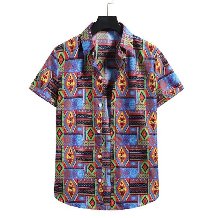 Chemise Hawaïenne Homme Manches Courtes - Taille 3XL, Fleurs Vertes, Soie Mélangée, Boutonnée, Occasion