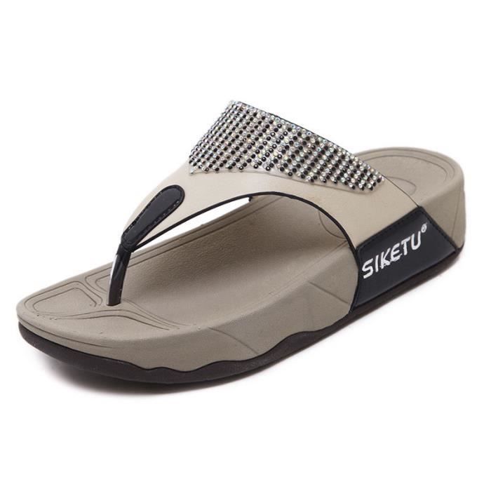 Femme Flip Flop Été Casual Cristal Florals T-Strap Chaussures Confortable Respirantes Sandales De Marche De Plage Femme Antidérapantes Légères Semelle Souple Pantoufle Claquette (Silver, 37