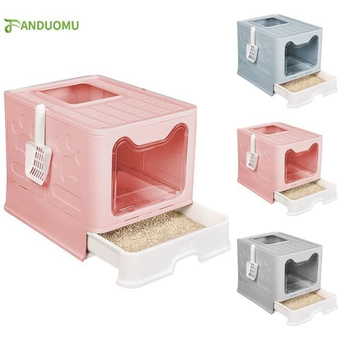 Meilleurs prix pour Bac à Litière Chat Fermée Anti Odeur 51 x 41 x 38cm Rose - FANDUOMU - Litière pliable pour chat