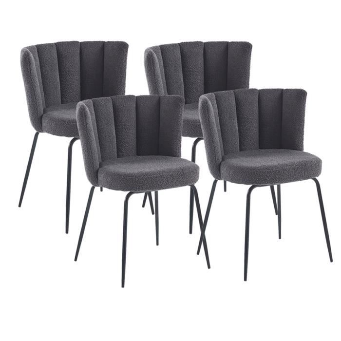 lot de 4 chaise de salle à manger rembourrée en tissu au crochet gris - longueur 57 x profondeur 60 x hauteur 79 cm