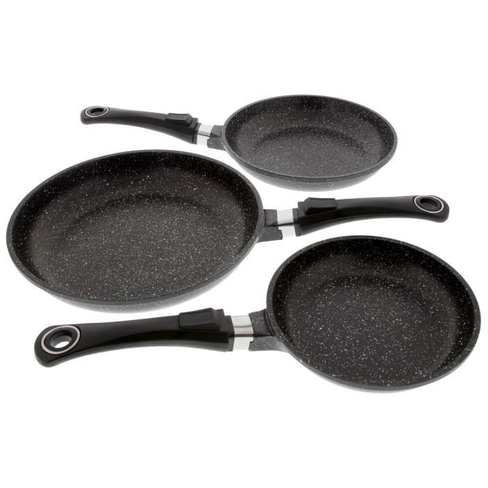 Poêles - PRADEL EXCELLENCE - 52003M - Lot de 3 - Ø 20 24 28 cm - Anti-adhésif - Amovible