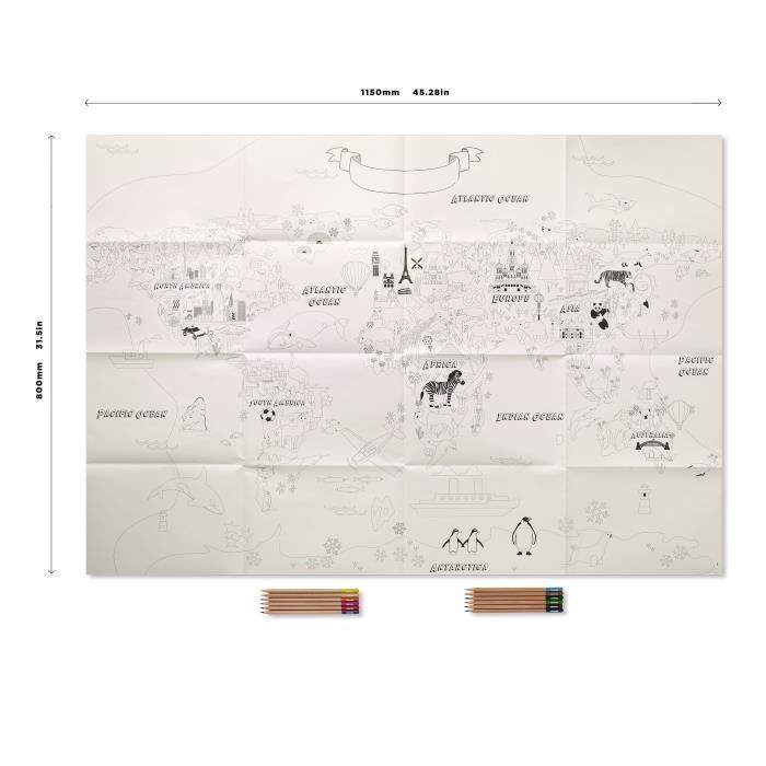 Reeves Poster à Colorier Carte Du Monde 114 X 60 Cm