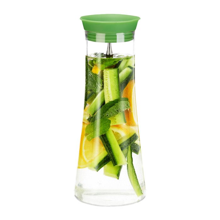 Relaxdays Carafe cylindre cruche 1 litre verre inox pichet en verre jus thé glacé eau bec verseur transparent