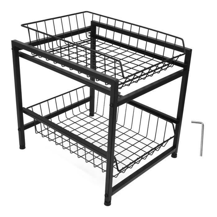 étagère de cuisine télescopique à 2 niveaux avec étagère