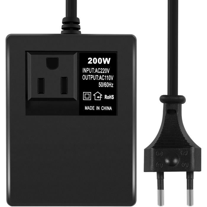 Transformateur 220V Vers 110V, 200W - Adaptateur Voyage Pour Appareils US/Japan | Prise Européenne, Protection Incluses