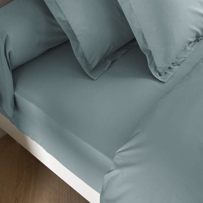 Drap housse coton percale bonnet 40 cm Bleu glacier 160x200 - SOMEO - Someo