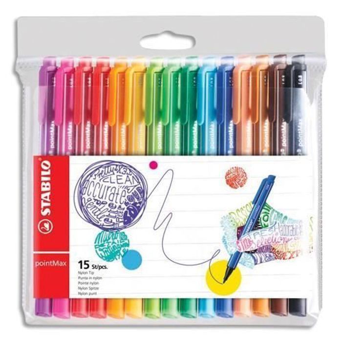 STABILO PointMax - Feutre Pointe Nylon 0,8 Mm, Lot De 3 Couleurs Assorties, Idéal Dessin Et Prise De Notes