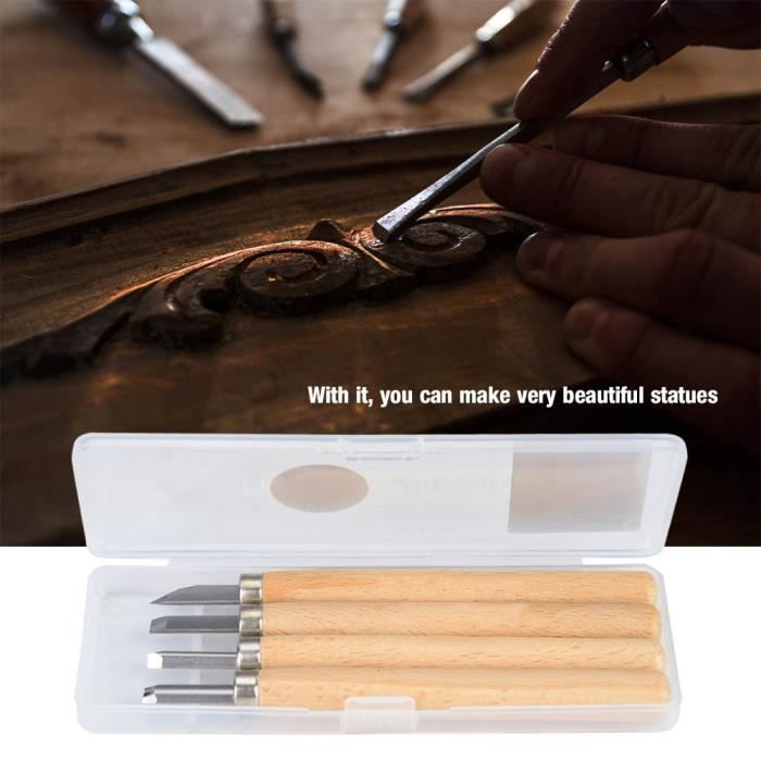 Kit 6 Outils De Sculpture Sur Bois - Couteaux Et Ciseaux à Manche Bois, Lames Acier Haute Résistance | Pour Travaux Détaillés
