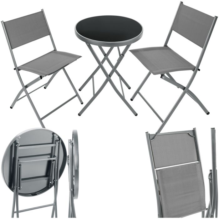 Ensemble table et chaises de jardin - TECTAKE - Lot de 2 chaises bistrot dextérieur DÜSSELDORF résistant et pliable anti UV- Gris Ensemble table et chaises de jardin - TECTAKE - Lot de 2 chaises bistrot dextérieur DÜSSELDORF résistant et pliable anti UV- Gris