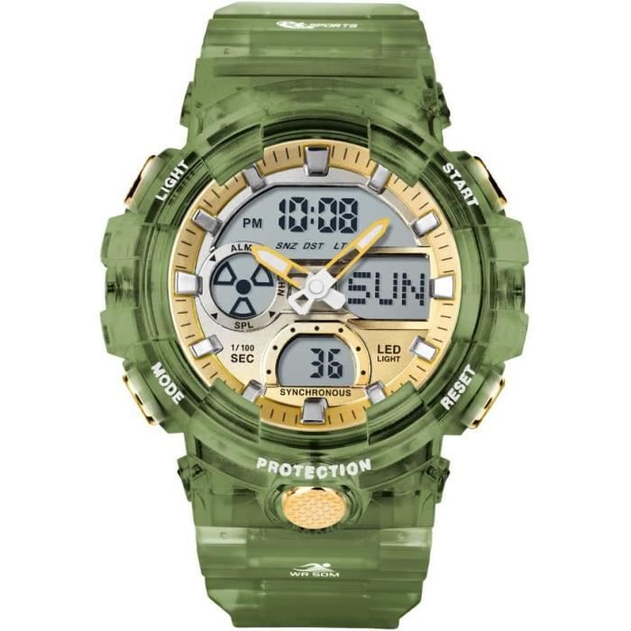 Montre Homme LN LENQIN - Chronomètre Militaire, Imperméable 50m, Rétroéclairage, Alarme, Minuterie - Bracelet Silicone