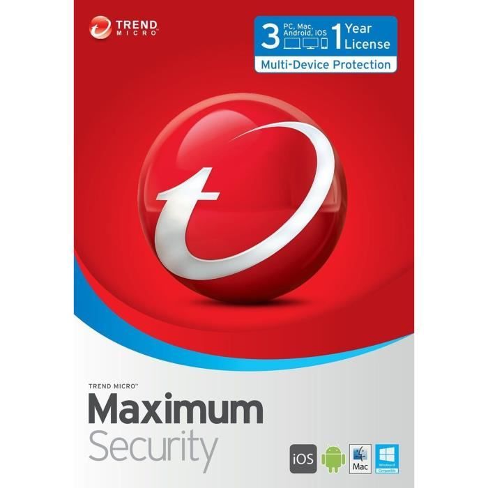 Trend Micro Maximum Security – 1 An – 3 Postes – Version Dématérialisée