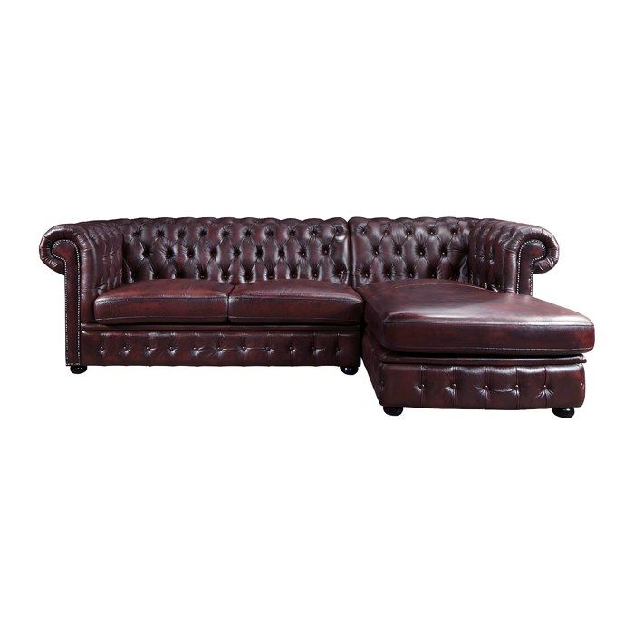 Canapé dangle chesterfield BRENTON 100% cuir de buffle - Bordeaux- Angle droit
