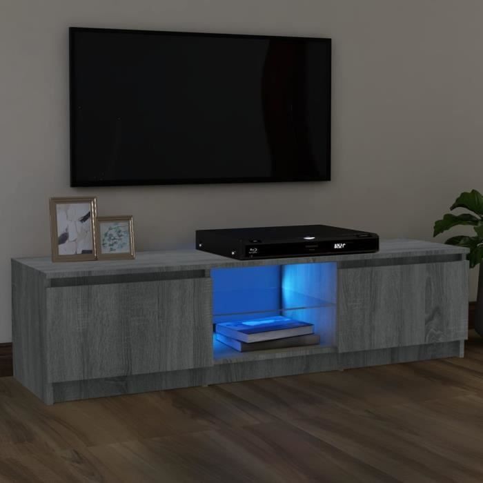 "sale 2024" meuble tv avec lumières led jms - banc tv sonoma gris 120x30x35,5 cm 18,7,kg 6655