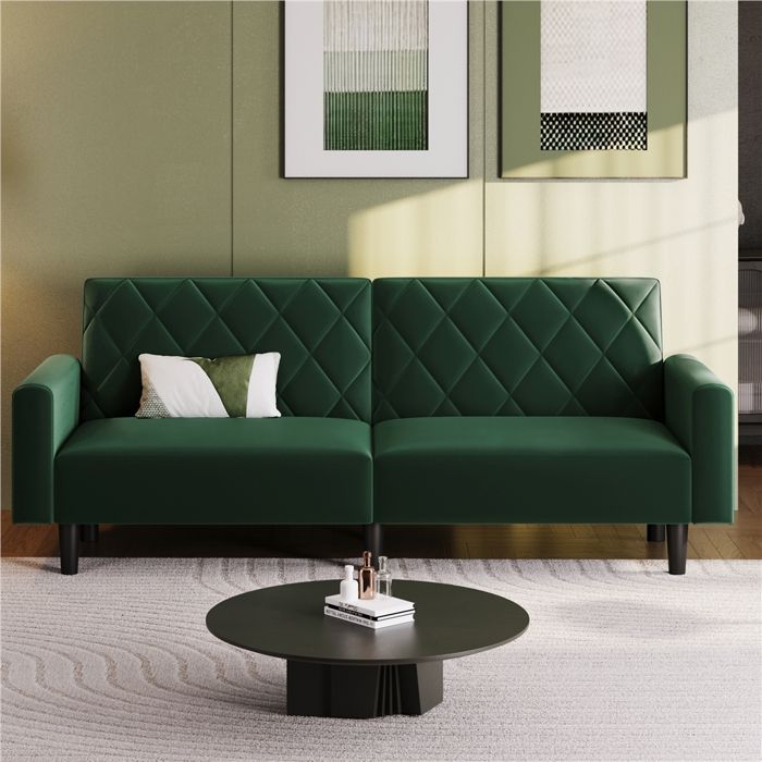 Yaheetech Canapé Droit Convertible 2 Places en Tissu avec Dossier Inclinable et Accoudoirs Vert Yaheetech Canapé Droit Convertible 2 Places en Tissu avec Dossier Inclinable et Accoudoirs Vert