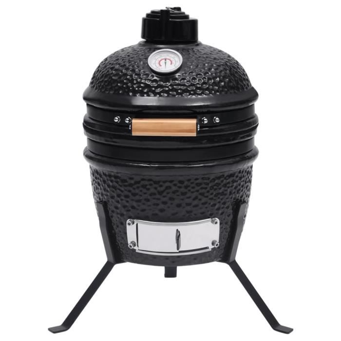 HUA - Barbecues - Barbecue à fumoir Kamado 2-en-1 Céramique 56 cm Noir - YOSOO - DX14782
