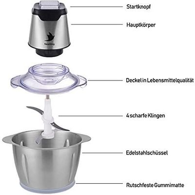 Mini Hachoir Viande Légumes 2L Mini Hachoir Alimentaire Nestling 600W - Broyeur Électrique 2L Avec 4 Lames Pour Viande, Légumes Et Noix