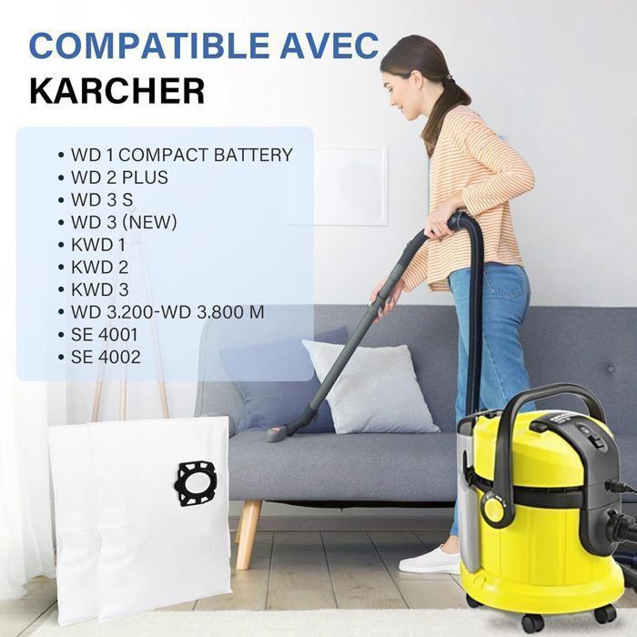 12 sacs d'aspirateur KFI 357 pour Kärcher KWD1, KWD2, KWD3,WD2