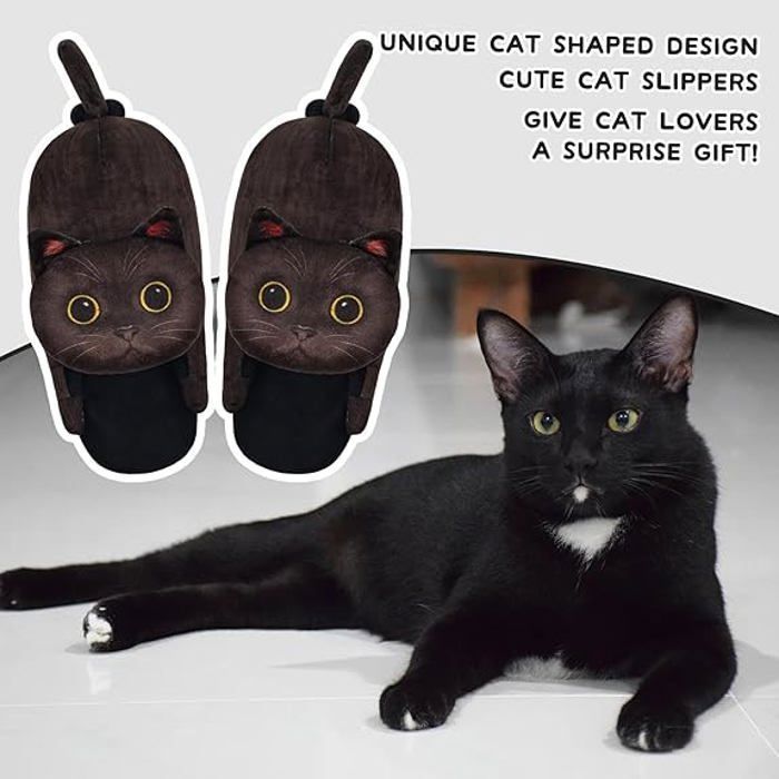 Chaussons Pantoufles Hiver Design Chat - Doublure Peluche, Semelle Antidérapante - Pour Femme/Homme, Cadeau Kawaii Pour Amoureux Des Chats