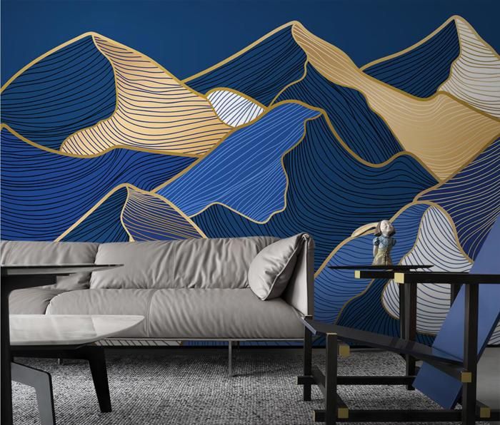 Papier Peint Panoramique 3D plantes feuilles lapis - lazuli fond d ...