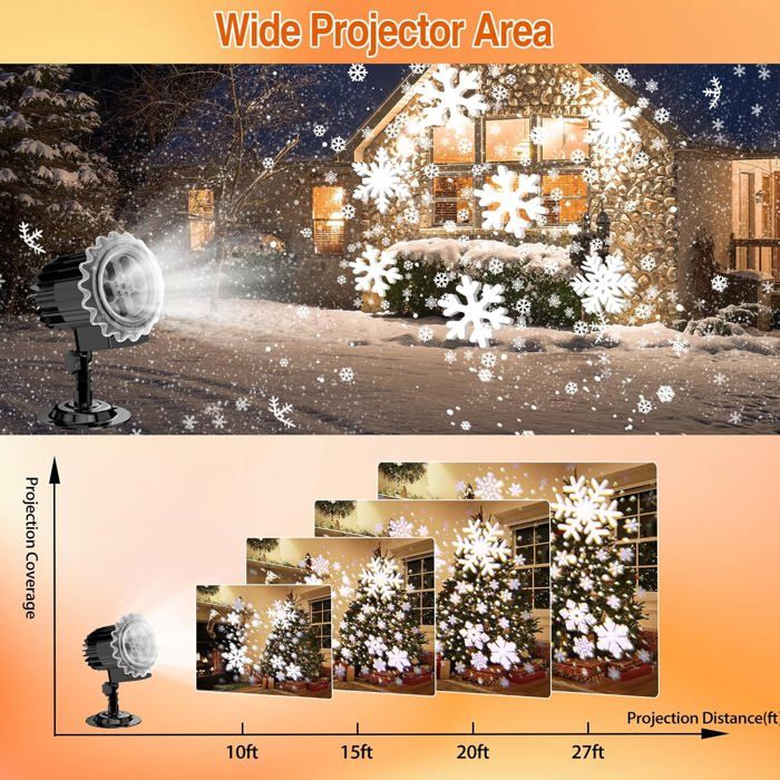 Projecteur LED Flocons De Neige Noël - Motifs 3D Animés (sapin, Père Noël...), étanche IP65, Câble 5 M - Pour Jardin, Façade, Fêtes - 6