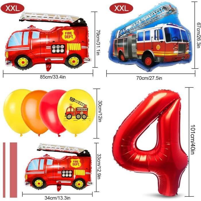 Décoration Anniversaire Pompier 3 Ans 32 Pièces, Ballons Camion De Décoration Anniversaire Pompier 3 Ans 32 Pièces, Ballons Camion De