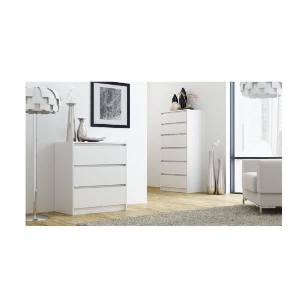 Commode 3 Tiroirs Blanc 70x40x75cm - Rangement Chambre, Salon, Bureau - Style Minimaliste - Anti-basculement