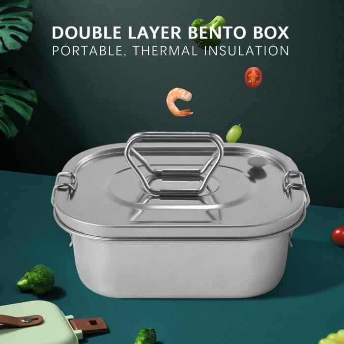 Boîte à Déjeuner Acier Inoxydable Avec Couvercle Et Clips Anti-Fuites - Réutilisable Lave-Vaisselle 550ml