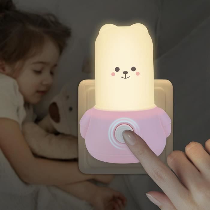 Veilleuse Enfant Sur Prise Lapin Automatique - Lampe Nuit Bébé Avec Capteur Crépusculaire Rose/Jaune