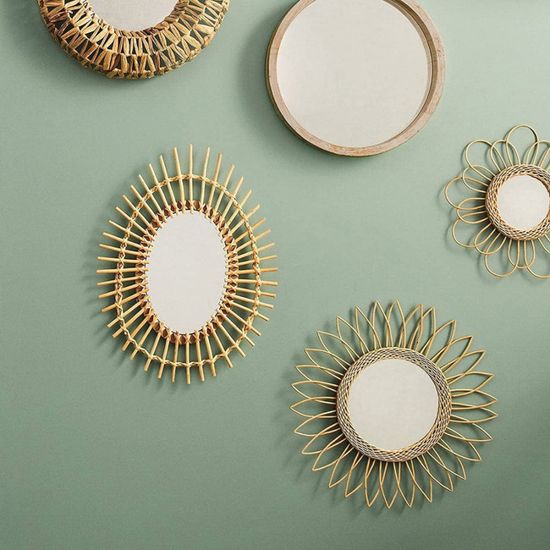 Miroir - Home Deco Factory - Rosace - Rotin - Marron - 56 X 56 Cm