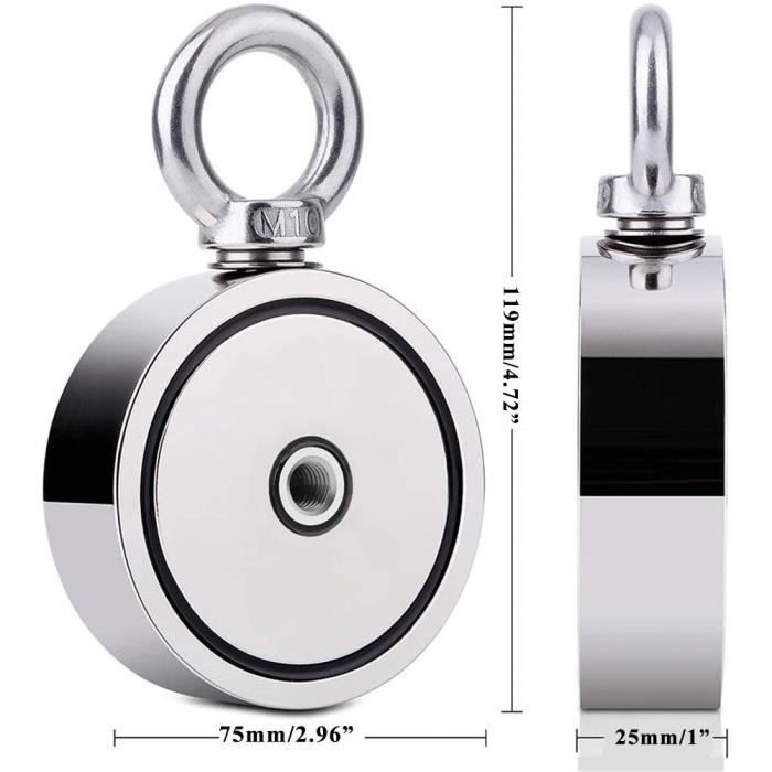 Aimant De Pêche Double Face 600 Kg - N52 Néodyme - Rotatif 360° - Pour Chasse Au Trésor Et Récupération - 4