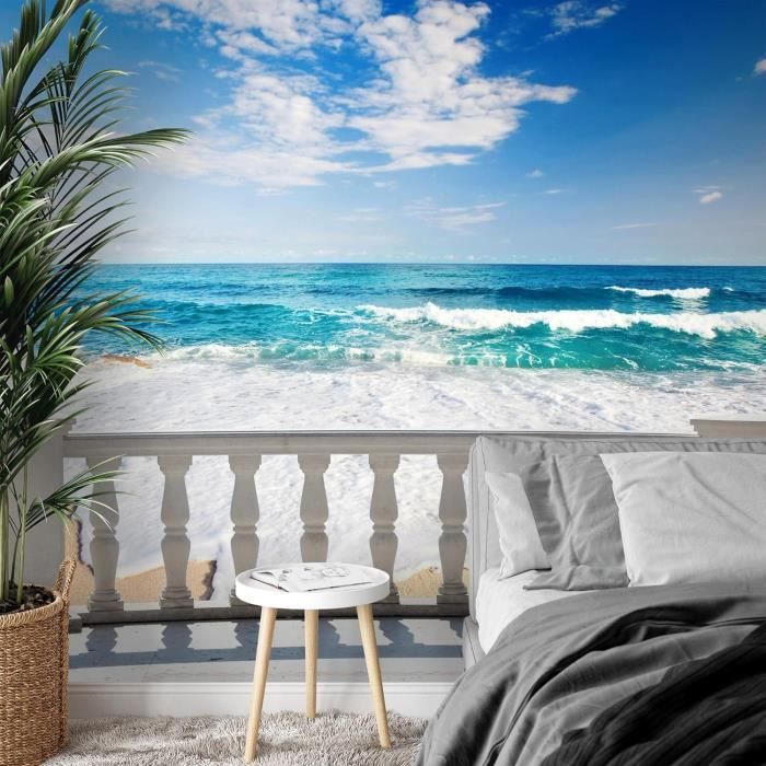 Papier Peint panoramique Plage terrasse de la mer 352 x 250 cm Toison ...