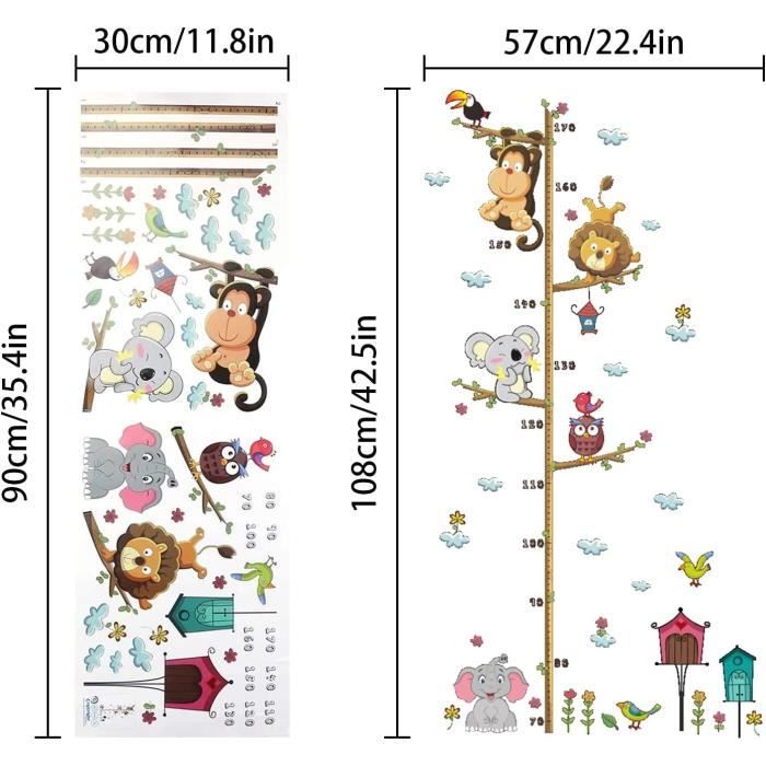 HIMKI Toise Pour Enfants - Sticker Mural Pour Chambre D'enfant - Diagramme De Hauteur - Autocollant Mural Animaux De La Forêt - Cadeaux Pour Garçons