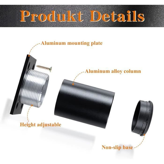 Lot De 4 Pieds De Meuble Réglables En Métal Noir - Hauteur 12 à 18 Cm - Patins Caoutchouc Antidérapants - Pour Canapé, Table, Armoire