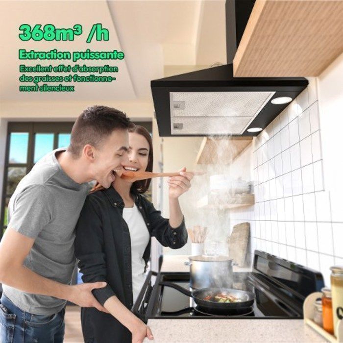 Hotte Aspirante Cuisine KKT KOLBE UBH600B - 60cm Noire Encastrable - Silencieux - Énergie B