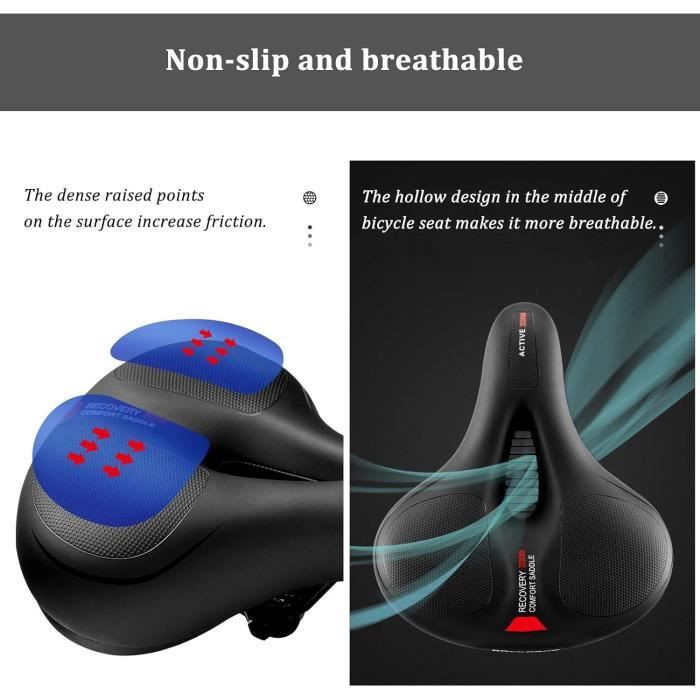 Selle Vélo ROGTYO Pro 2.0 – Mousse à Mémoire De Forme 5 Cm, Gel Confort, Ergonomique, Respirante, Bande Réfléchissante – Absorbe Les Chocs, Avec Adaptateur Universel