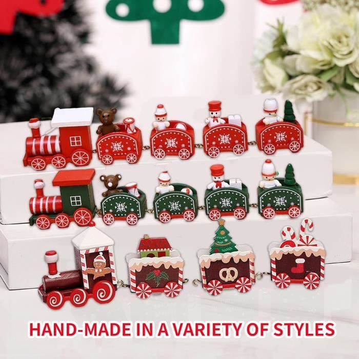 Train Déco Noël En Bois 20 Cm - Mini Train Festif Artisanal Pour Table, Étagère Ou Rebord De Fenêtre - Cadeau Créatif Fêtes