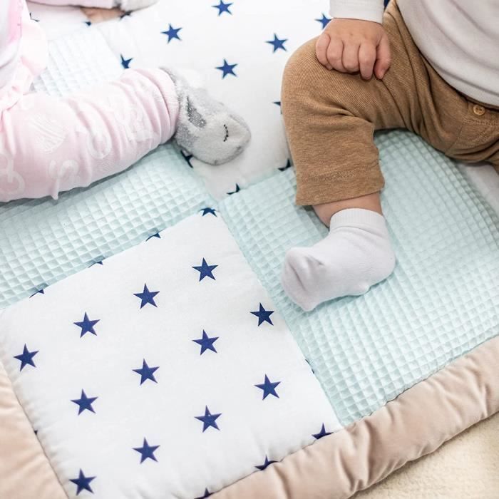 Tapis parc bebe patchwork 100x100 cm - tapis D'éveil couverture bébé  naissance matelas Coton avec velours et piqué gaufré Hérisson