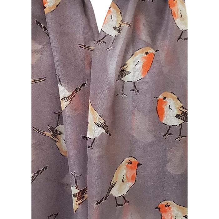 Echarpe de noel pour femme motif rouge gorge gris large Cdiscount Pret a Porter