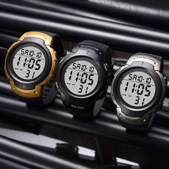 MONTRE CONNECTEE SPORT Montre Digitale Homme Femme Etanche Noir
