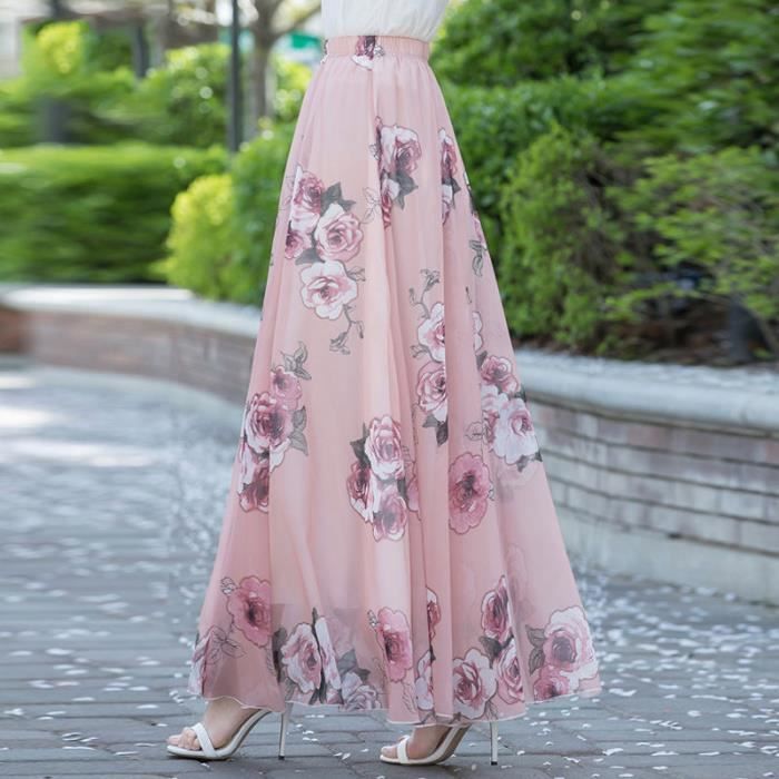 Jupe longue mousseline rose pale store