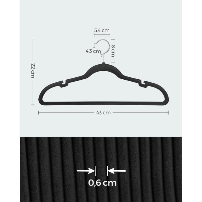 SONGMICS Lot De 50 Cintres En Velours Pour Vêtements, Antidérapants, Avec Encoches D'épaule, Barre Pour Pantalon, Crochet Pivotant à 360°, Gain De Place, 0,6 Cm D'épaisseur, 43 Cm De Long, Gris SONGMICS Lot De 50 Cintres En Velours Pour Vêtements, Antidérapants, Avec Encoches D'épaule, Barre Pour Pantalon, Crochet Pivotant à 360°, Gain De Place, 0,6 Cm D'épaisseur, 43 Cm De Long, Gris