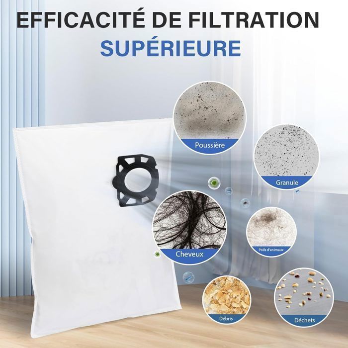 16 Sacs Aspirateur KFI 357 Pour Kärcher - Compatible WD2 Plus, WD3, KWD1-3, MV3, SE 4001/4002