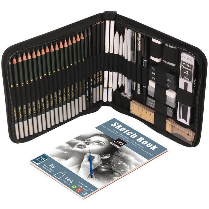 Kit 43 Pièces Dessin Et Croquis - Crayons Graphite, Fusains, Estompes - Pour Artistes, Débutants, Enfants - Mallette Pratique