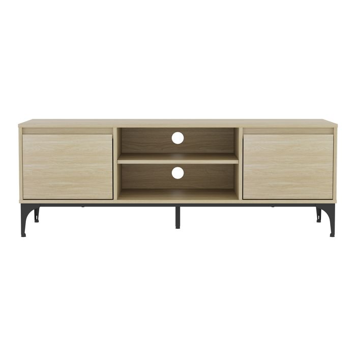 en.casa] TV Schrank Kistiandi Lowboard mit 2 Türen und 2 offenen Fächern Fernsehschrank 140 x 40 x 50 cm TV Board TV Kommode Fernsehtisch Metallgestell Eicheoptik, dunkel